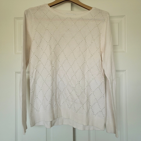 Elle Women's Embellished Diamond Stitch Sweater Soft Cotton Blend, Medium, - Picture 12 of 12